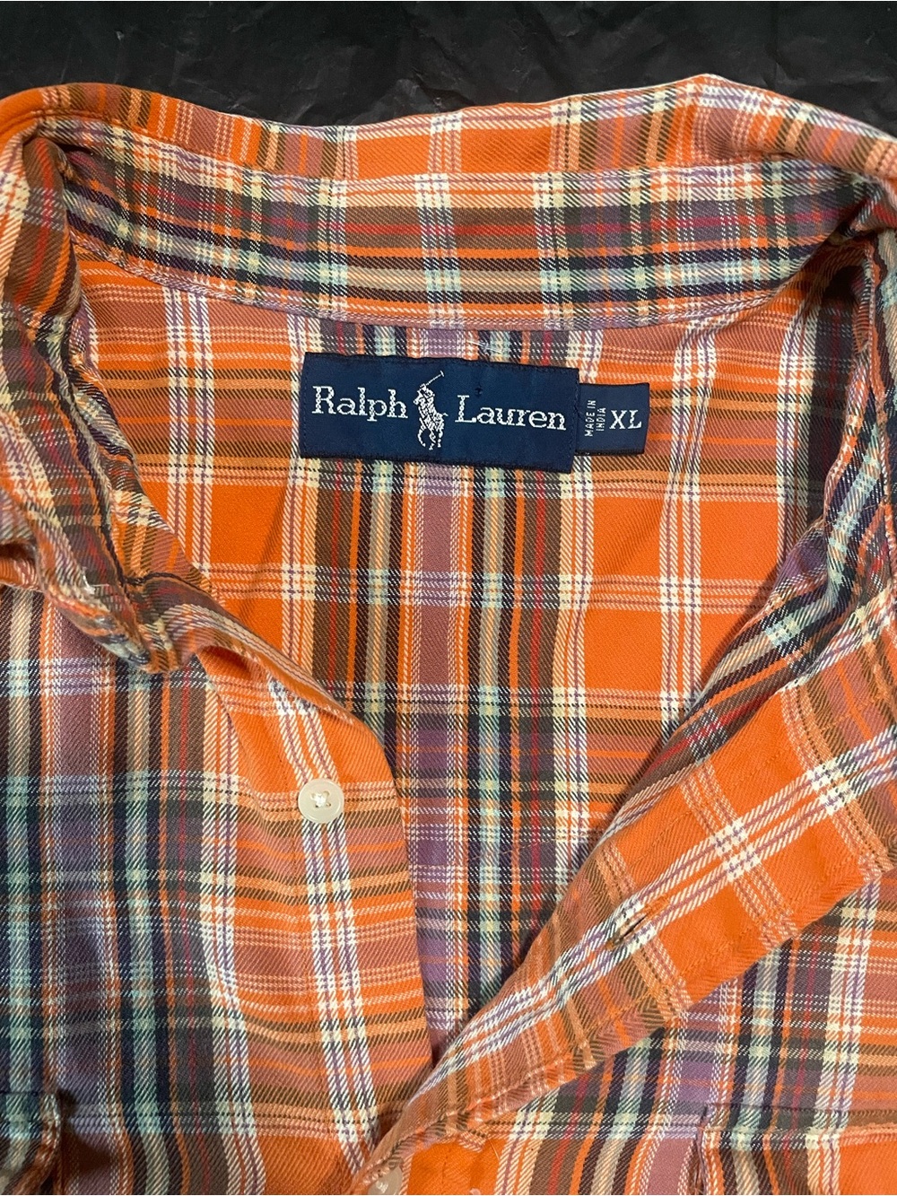 Ralph Lauren Orange and White Plaid Long-Sleeve Button-Down Shirt - Picture 3 of 6